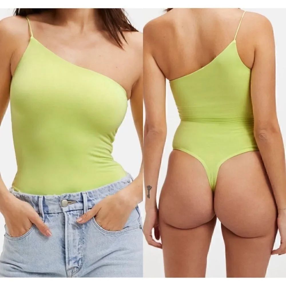 Good American NWT 90s Good Touch One-Shoulder Bodysuit In Keylime Size XS